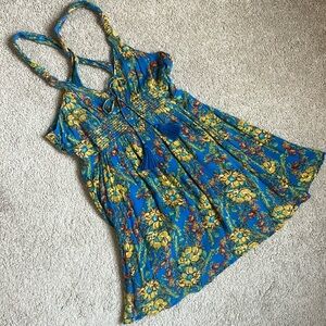 Free People Blue Dress With Yellow Floral